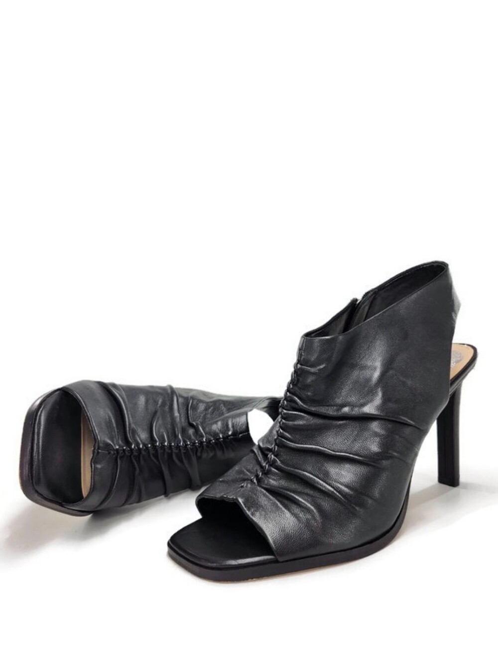 Vince Camuto Jenett Black Leather Rouched Open-Toe Sling-Back High-Heel Sandals